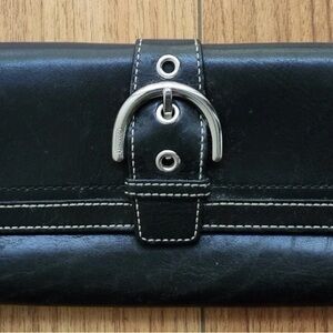 Coach Black Leather Wallet with Silver Buckle